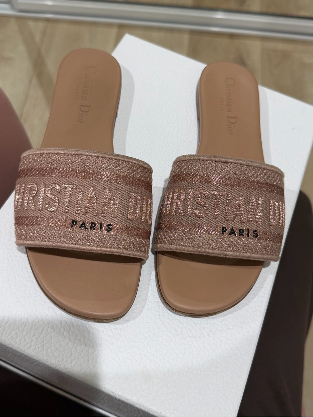 Dior Pink-Tan Embroidered Slide Mules